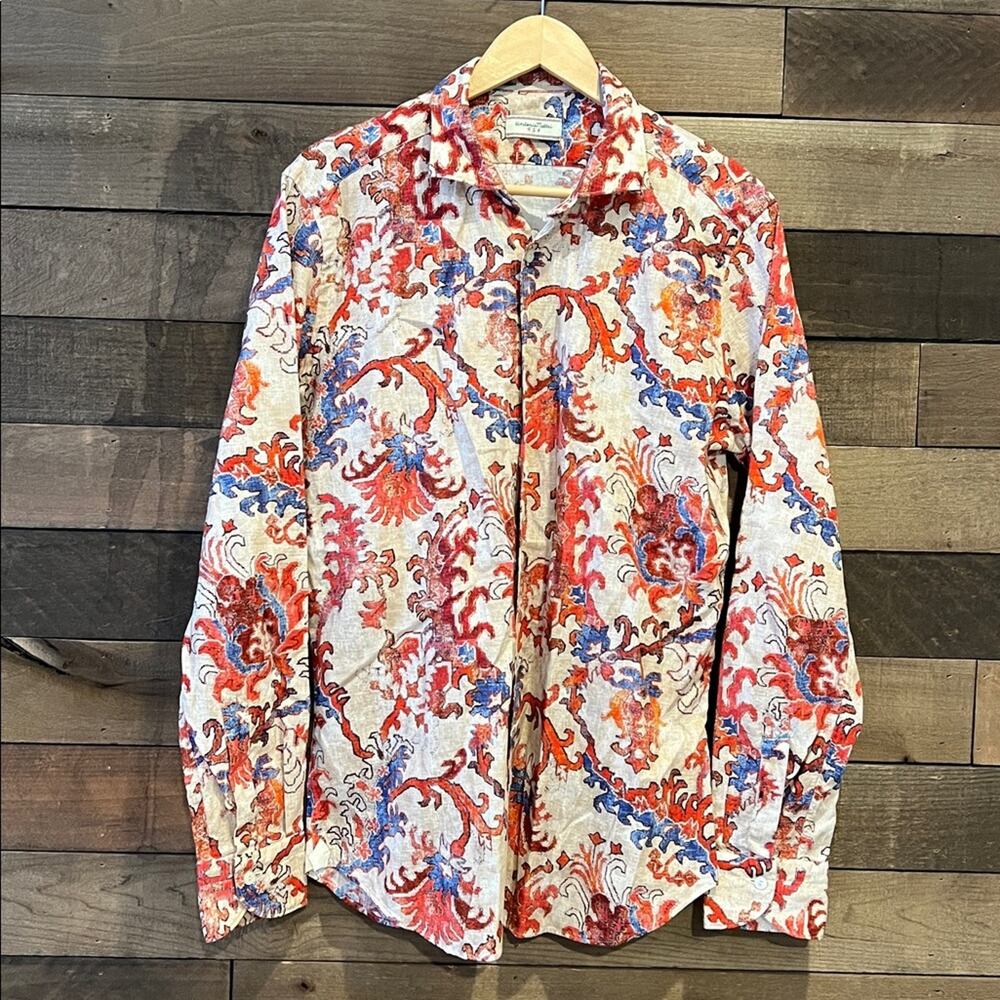 Tintoria Mattei 954 Men's Linen Paisley Print Long Sleeve Button Down Shirt 42